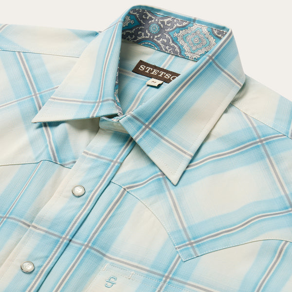 Aqua Ombre Plaid Short Sleeve Western Shirt | Stetson