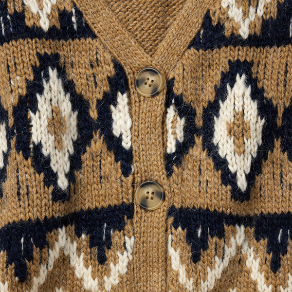 Yamato Sweater Cardigan Aztec Print Details Sz M. Vintage.nNote: Hole on the hot lef