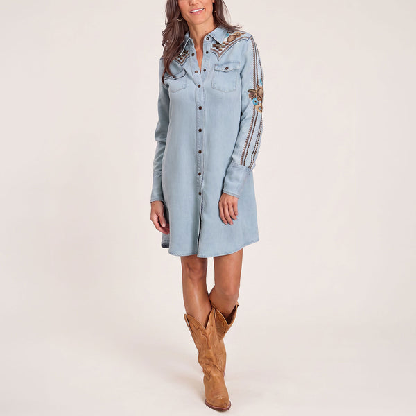 womens denim tunic dress Stetson Embroidered Shirt finished with classic details Sept26BS Color:LT-SILVER JADED LONDON Enya Backless Leggings