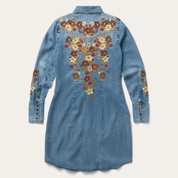 Stetson Women's Western Embroidered Denim Shirt Dress L