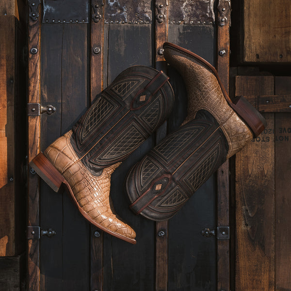 Stetson Men's Flaxville Cowboy Boot in Tan | Square Toe Western