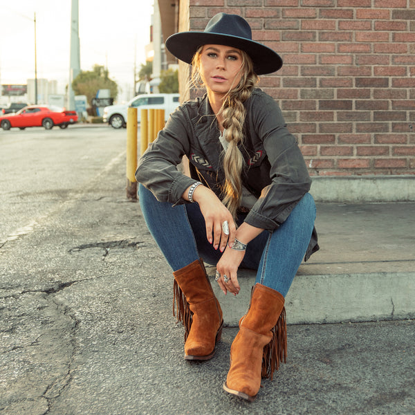 Halle Suede Fringe Side Zip Boot | Stetson