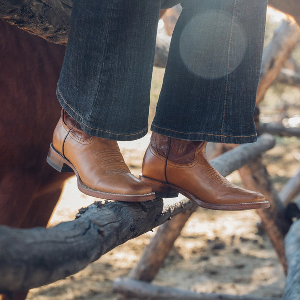 genuine leather brown women's dress boots on sale Stetson Women's Jessica Tan Cowboy Boots