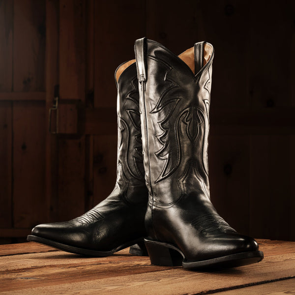 Black Leather high quality Men's Western Cowboy Boots