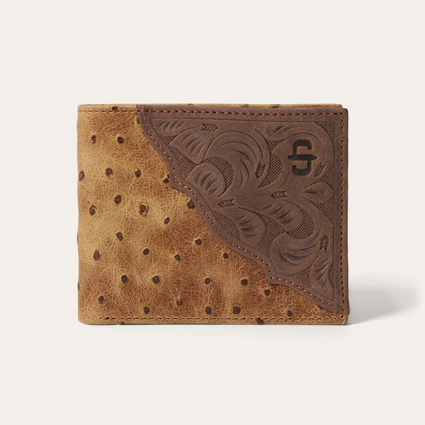 Tooled Embossed Ostrich Bi-Fold Wallet