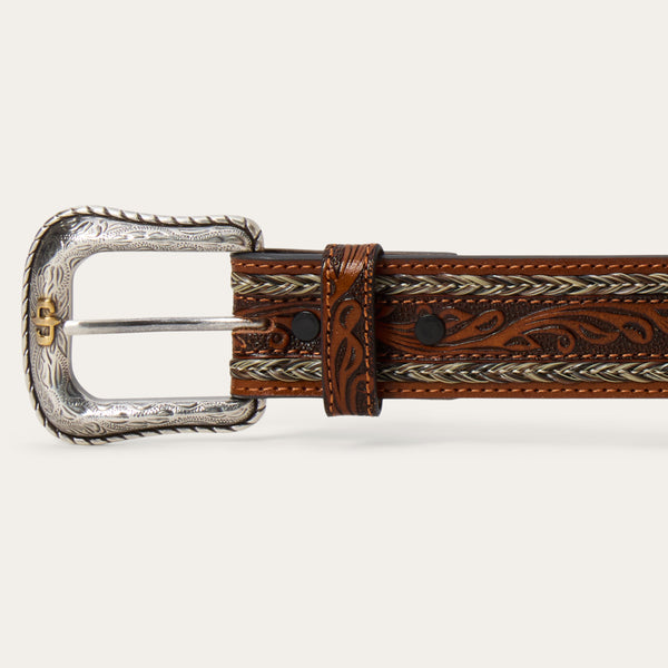 Tooled Horse Hair Braided Edge Belt | Stetson display picture 1