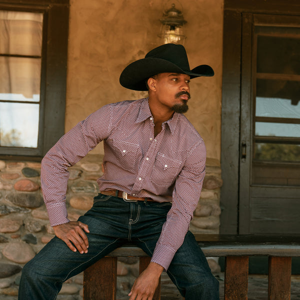 cowboy dress shirt Stetson Two Stripe Check Western Blue / 3XL cut Wrangler Workshirts Stetson Broken Diamond Print Western