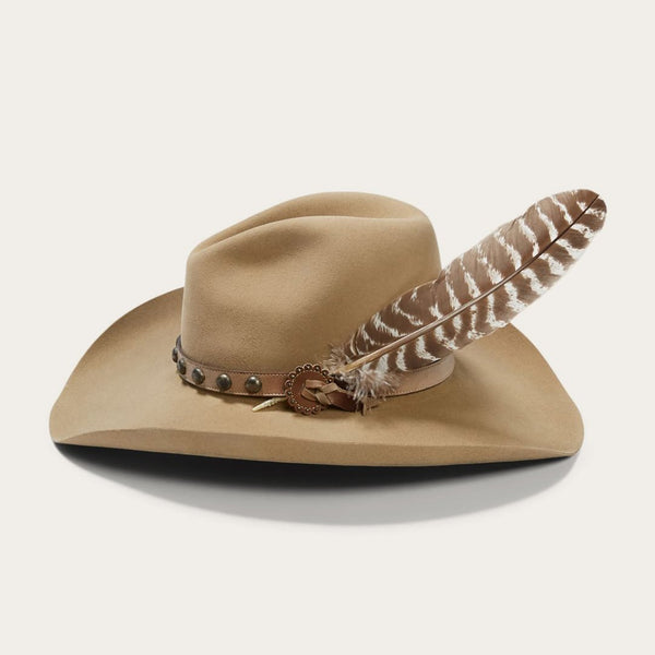 John B. Stetson 3x Beaver Cowboy Hat 6 3/4 Feather Hat band