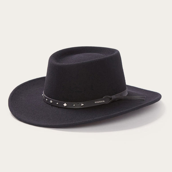 Gambler Hat Men’s Cowboy Fedora 100% Wool Black Crushable Hats With Buckle  Band