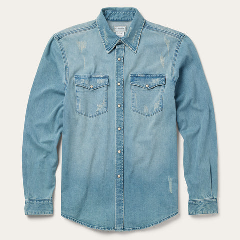 Stretch Cotton Denim Shirt in Sky Blue: Luxury Italian Shirts |  Harmont&Blaine®