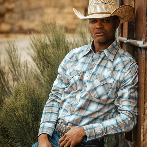 Stetson Sand Plaid Dobby Western Shirt Stetson Sand Plaid Dobby Western Shirt