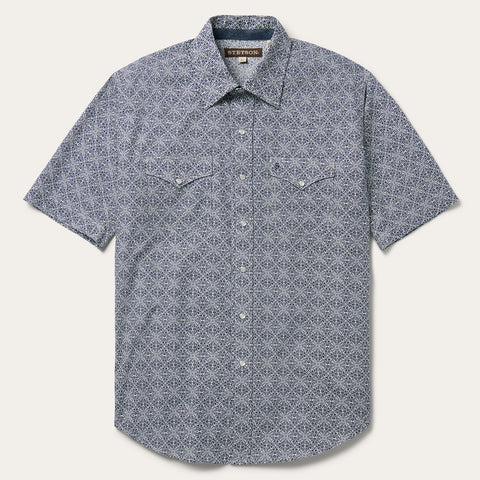 Stetson Men's Teal Printed Pearl Snap Shirt - One 2 mini Ranch