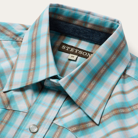 Turquoise Plaid Short-Sleeve Western Shirt | Stetson Turquoise Plaid Short-Sleeve Western Shirt | Stetson