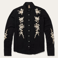 Stetson Women's Black Rayon Crepe EMBROIDERED Western Snap Shirt