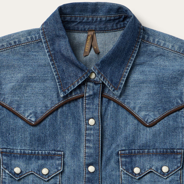Piped Dark Denim Western Shirt | Stetson