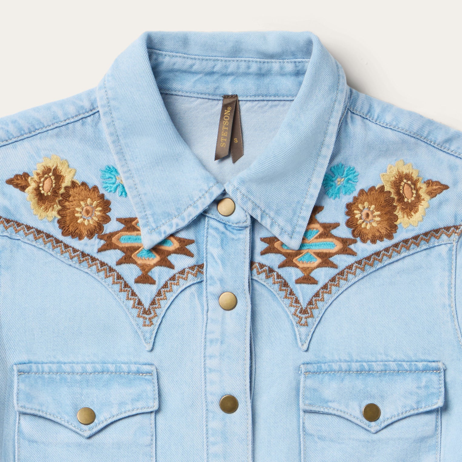 denim embroidered shirt dress Stetson Women's Denim Aztec/Rose Embroidered Shirt Dress