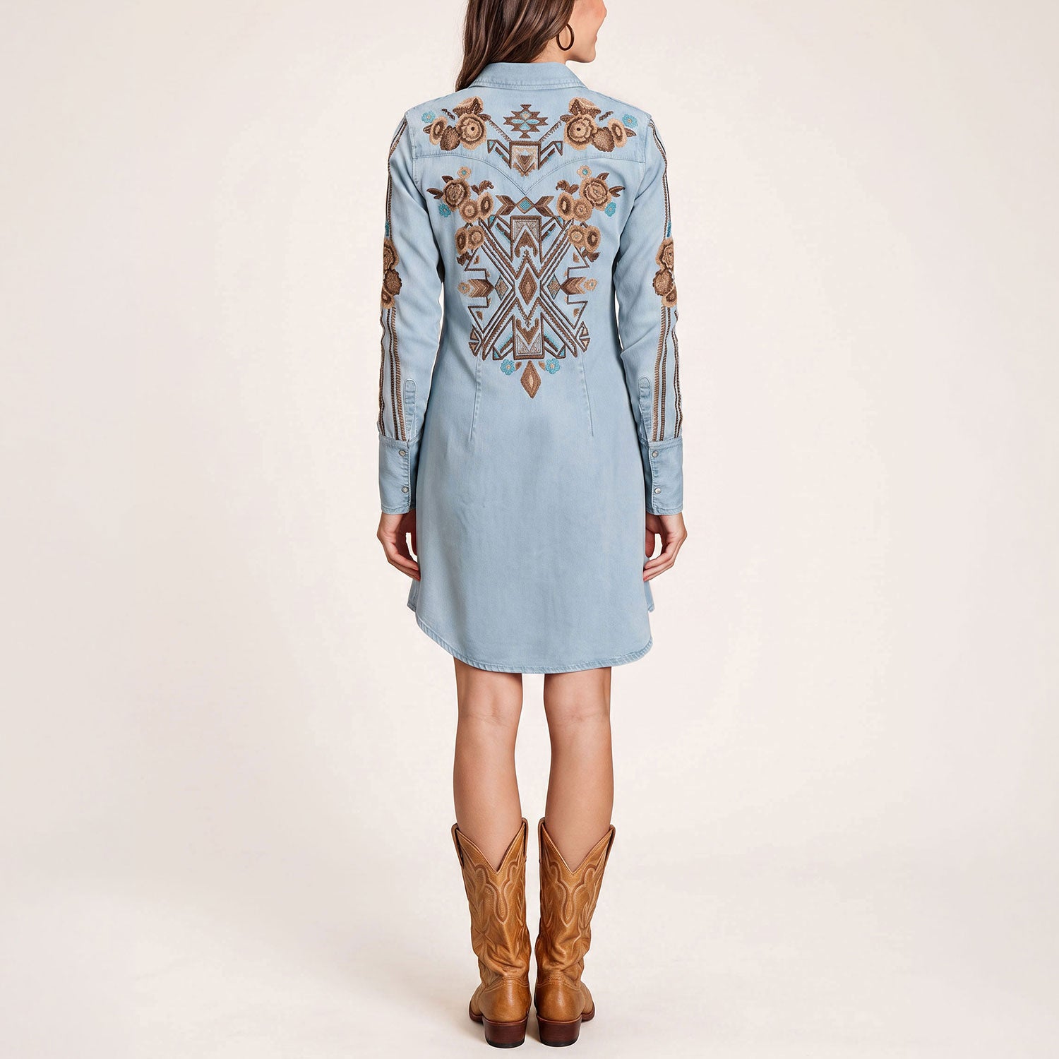 Embroidered Denim Shirt Dress