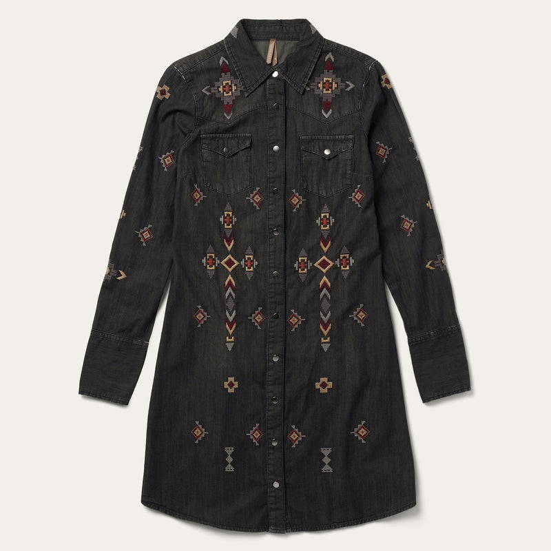 Embroidered Black Denim Shirt Dress | Stetson Embroidered Black Denim Shirt Dress | Stetson