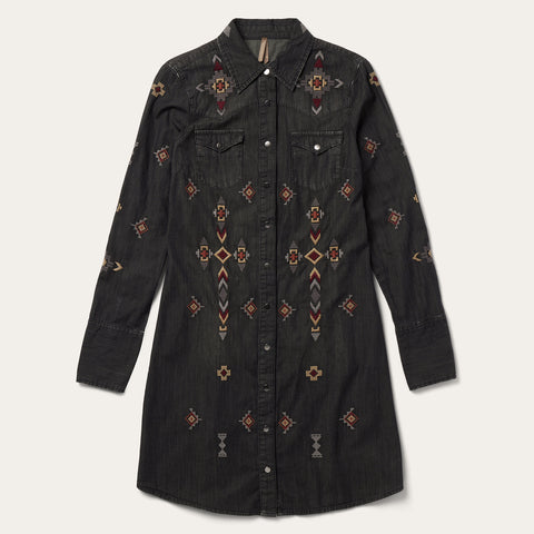 Embroidered Black Denim Shirt Dress | Stetson Embroidered Black Denim Shirt Dress | Stetson