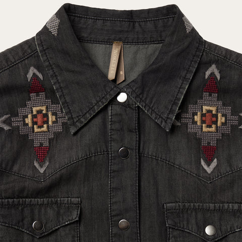Embroidered Black Denim Shirt Dress | Stetson Embroidered Black Denim Shirt Dress | Stetson