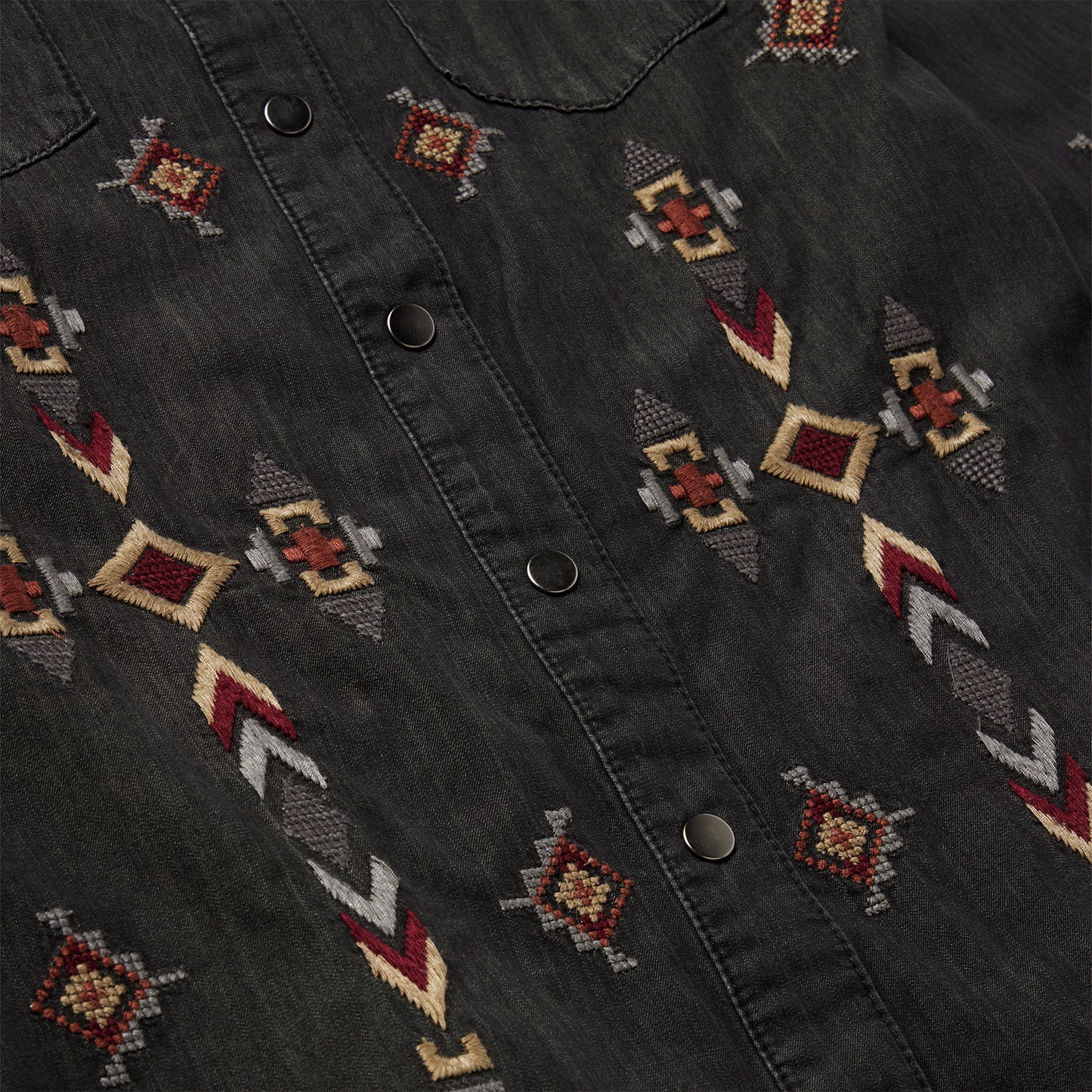 Embroidered Black Denim Shirt Dress