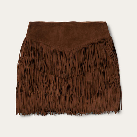 Girls' Faux Suede Tassel Mini Skirt - Western Fringe Layered Cowgirl Skirt For Ages 5-12 Years