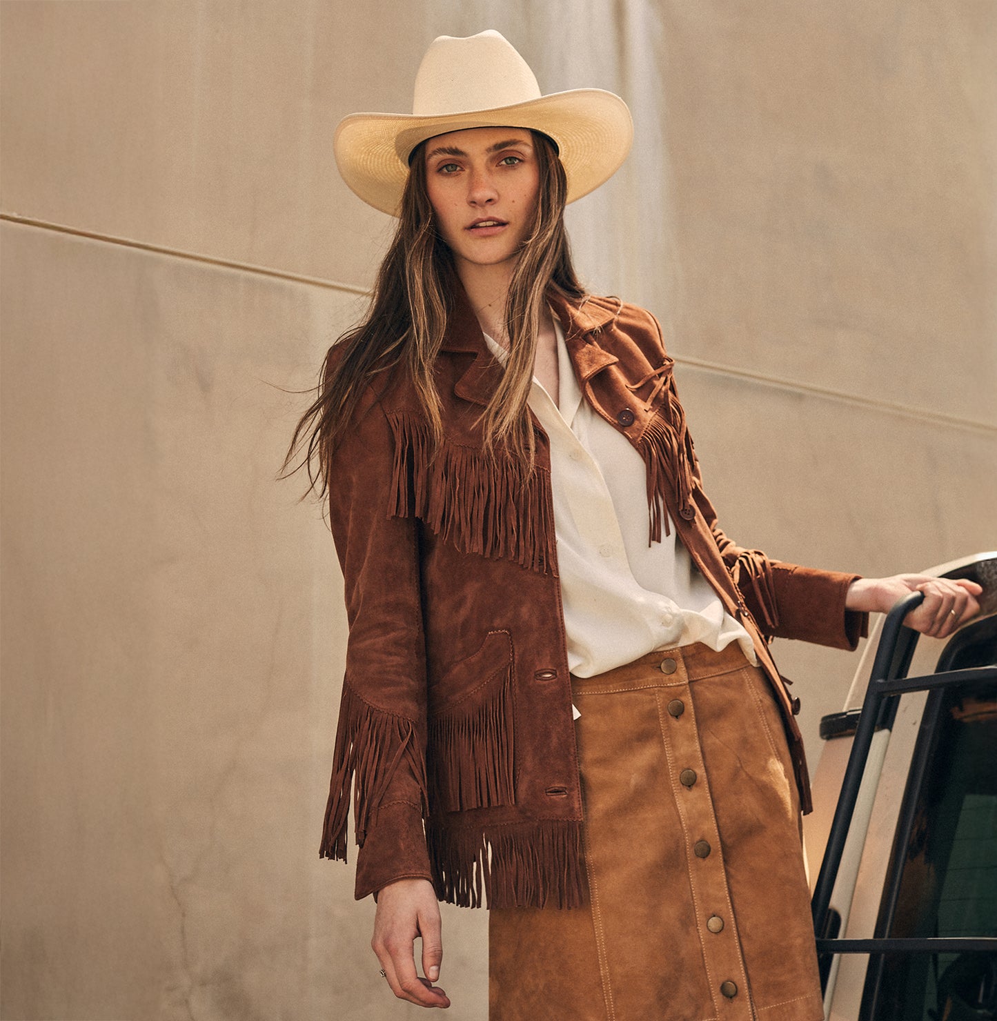 Stetson Cropped Button Front (Chestnut) - Women's Suede Leather Jacket
