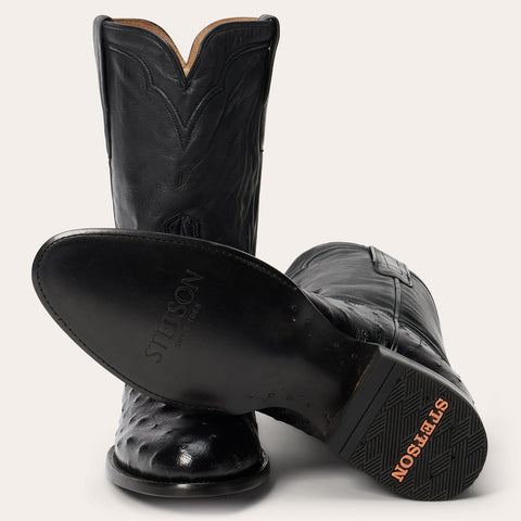 Stetson Men's Ostrich Roper Cowboy Boots in Black