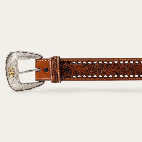 Women's Western Cowgirl Genuine Leather Belt with White Flower Embroidery Est.100 34 Women's Western Cowgirl Genuine Leather Belt with White Flower Embroidery Est.100 34