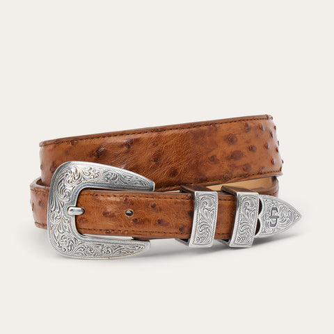 Ostrich Tapered Tab Belt Stetson