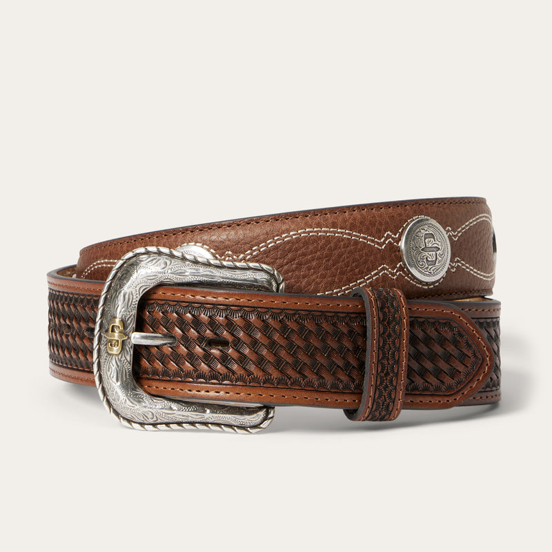 Pebble Leather Basket Weave Tabs Belt Stetson