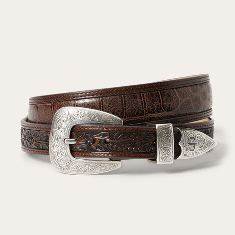 Croco Print Tooled Tapered Belt Stetson - Main Image