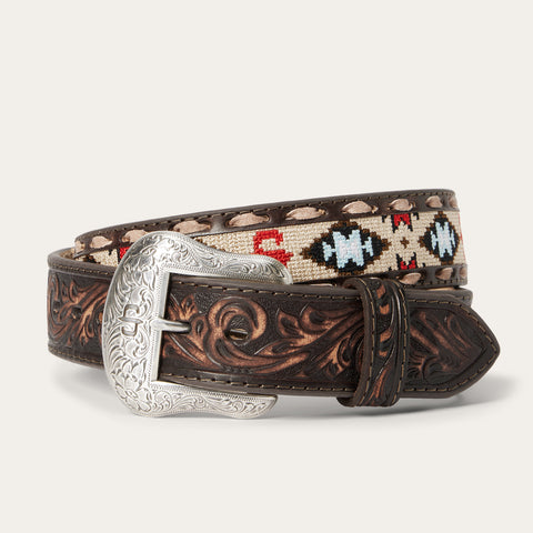 Embroidered Tooled Tab Belt Stetson