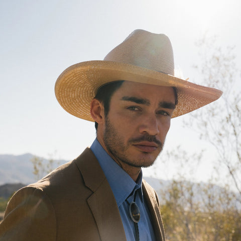 mens dress straw hats Stetson Might Could Shantung Straw Crossover Fedora Hat