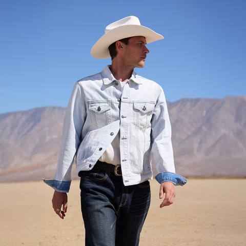 cowboy dressed in white linen costal cowboy winter