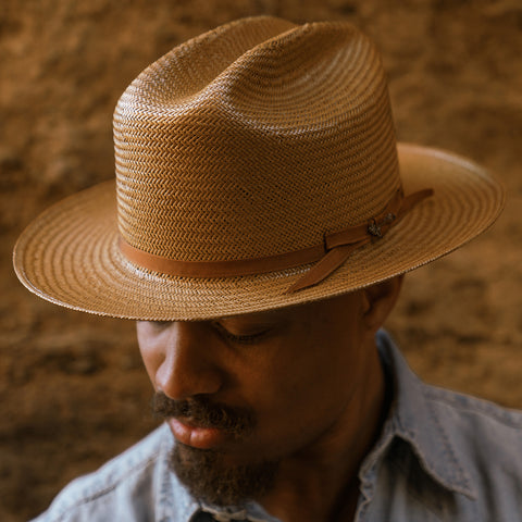 Amarillo - Mens Palm Open Road Straw Hat - Tan / XL by American