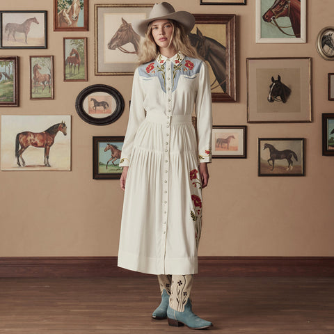 The Embroidered Western SHIRT, CREAM/ Chambray Mix Multi / 3/ L