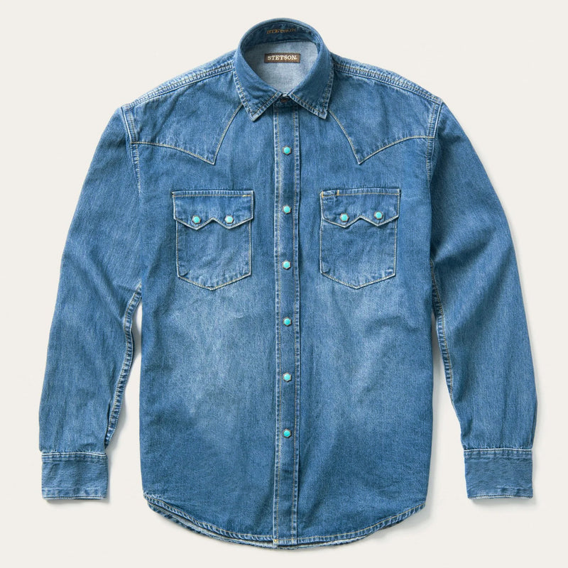 Stetson Men's Denim Snap Western Shirt Blue / S Stetson Men's Denim Snap Western Shirt Blue / S