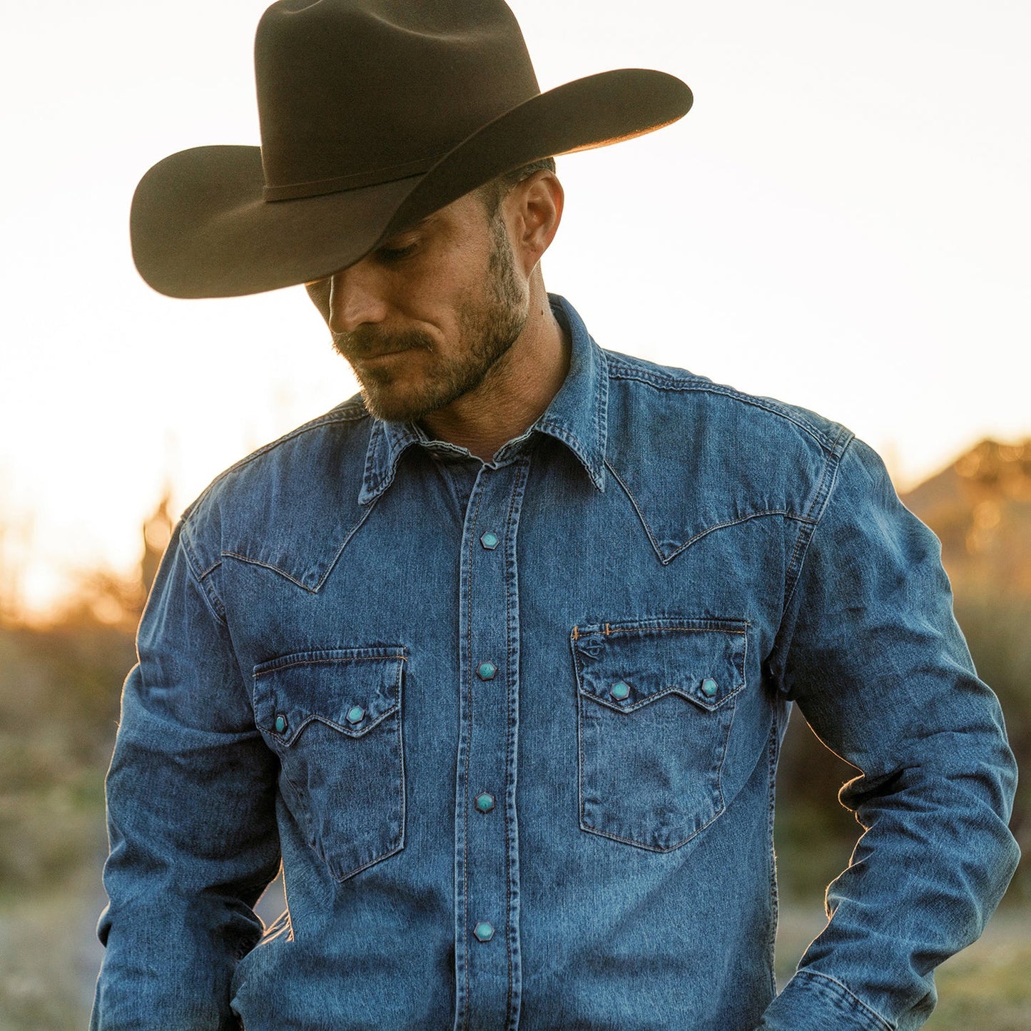 Turquoise Snap Western Denim Shirt | Stetson