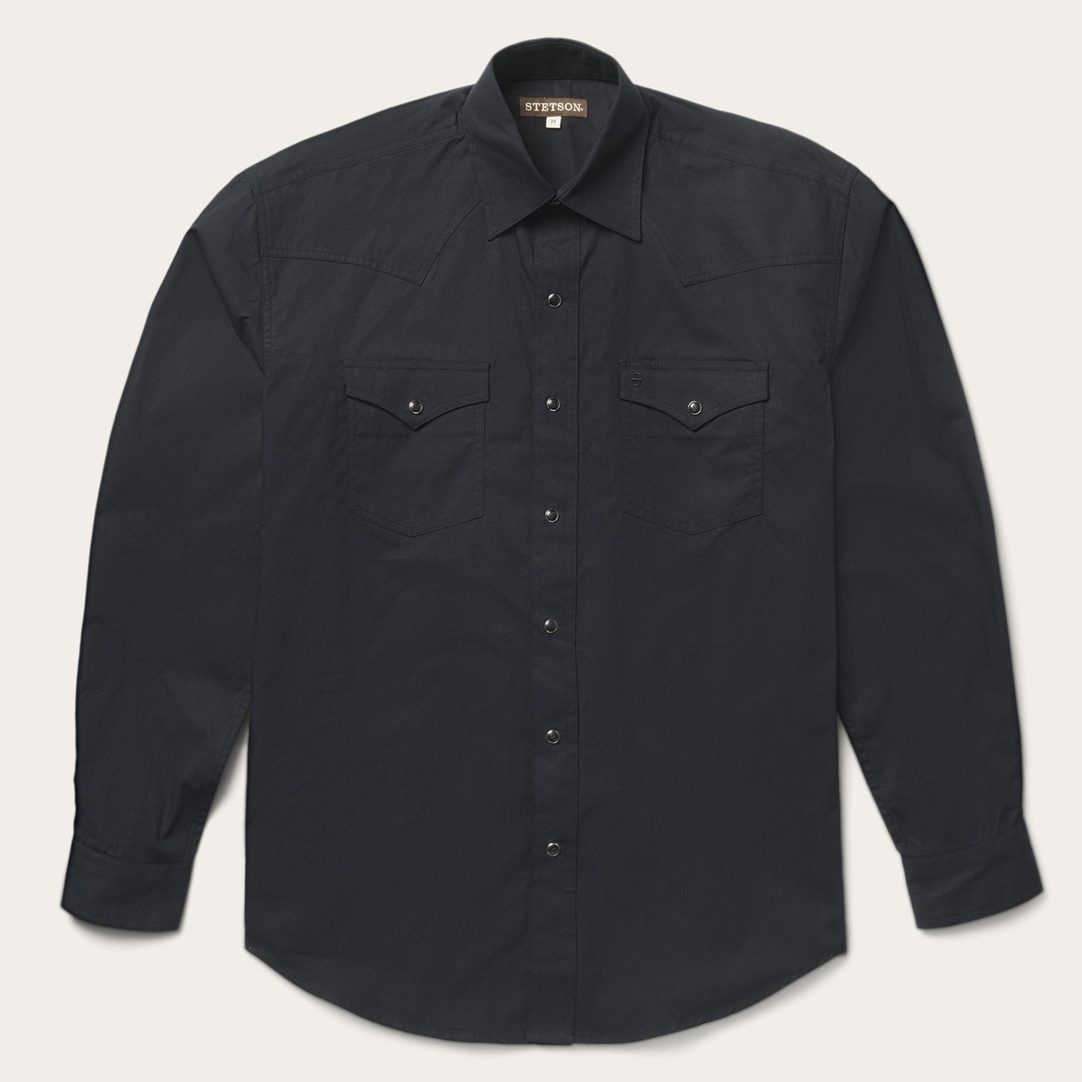 Stetson Men's Long Sleeve Solid Pearl Snap Western Shirt - Black