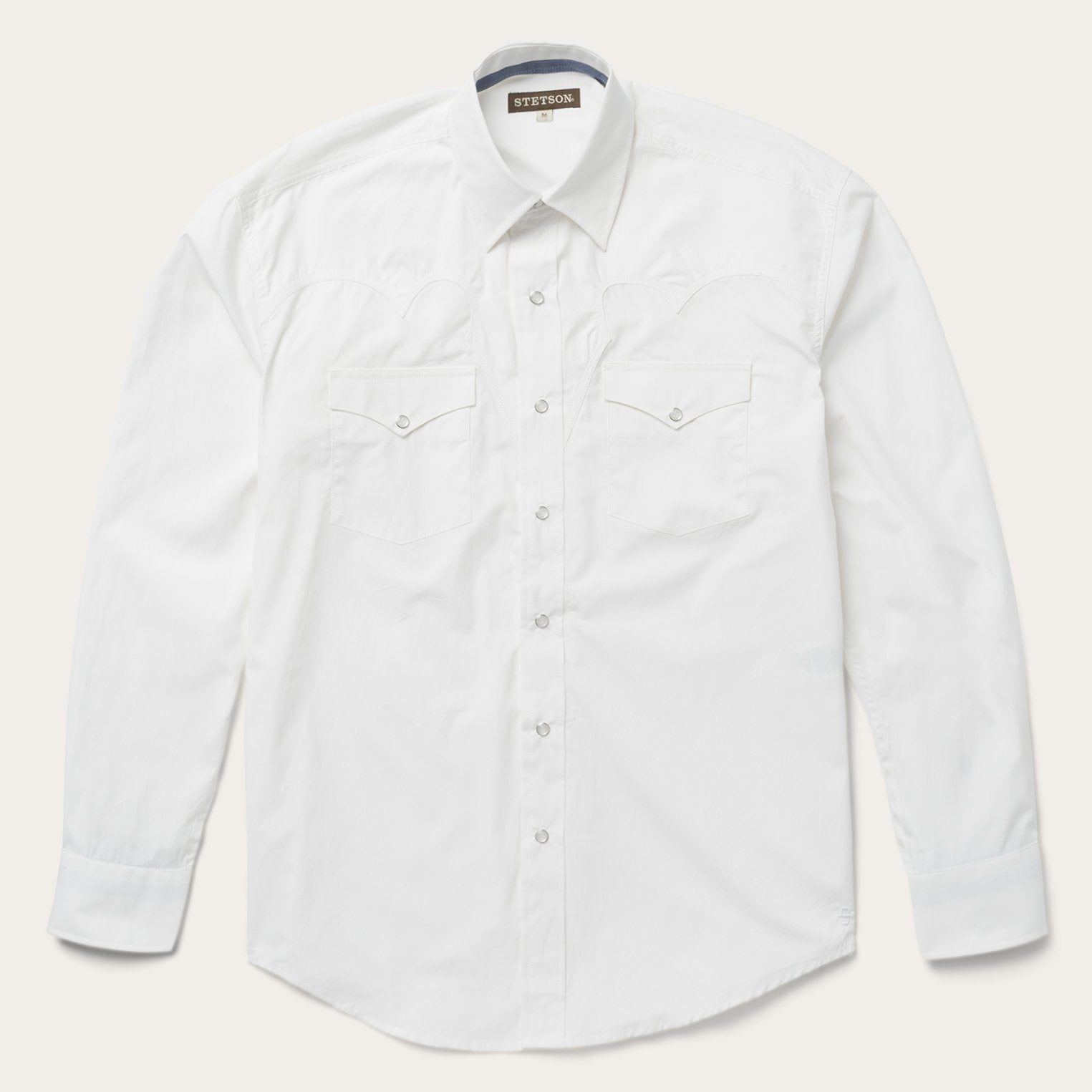 Stetson Classic Solid Snap Poplin Shirt In Optic White Stetson Classic Solid Snap Poplin Shirt In Optic White