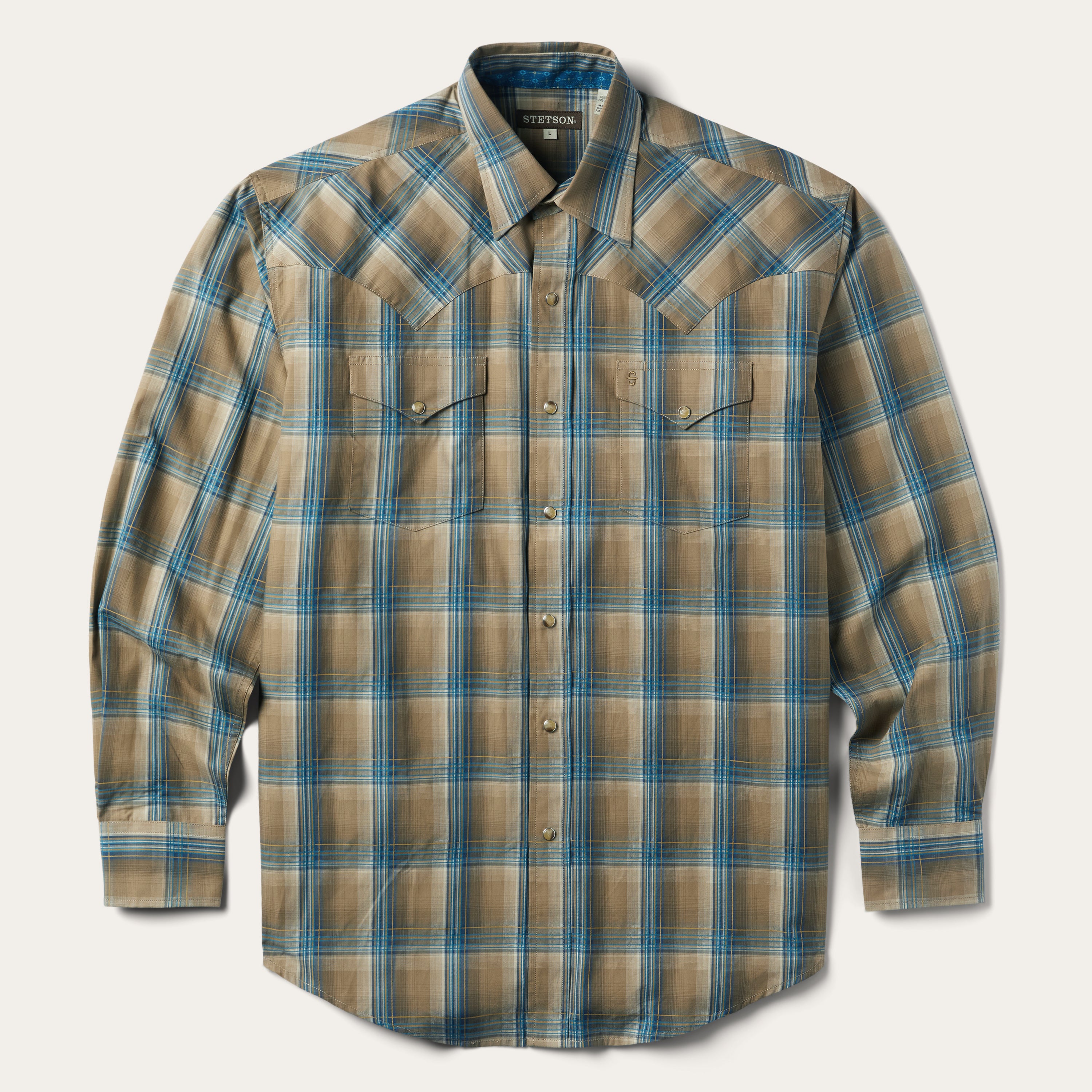 Stetson Men's Ombre Plaid Print Long Sleeve Snap Western Shirt Stetson Men's Ombre Plaid Print Long Sleeve Snap Western Shirt