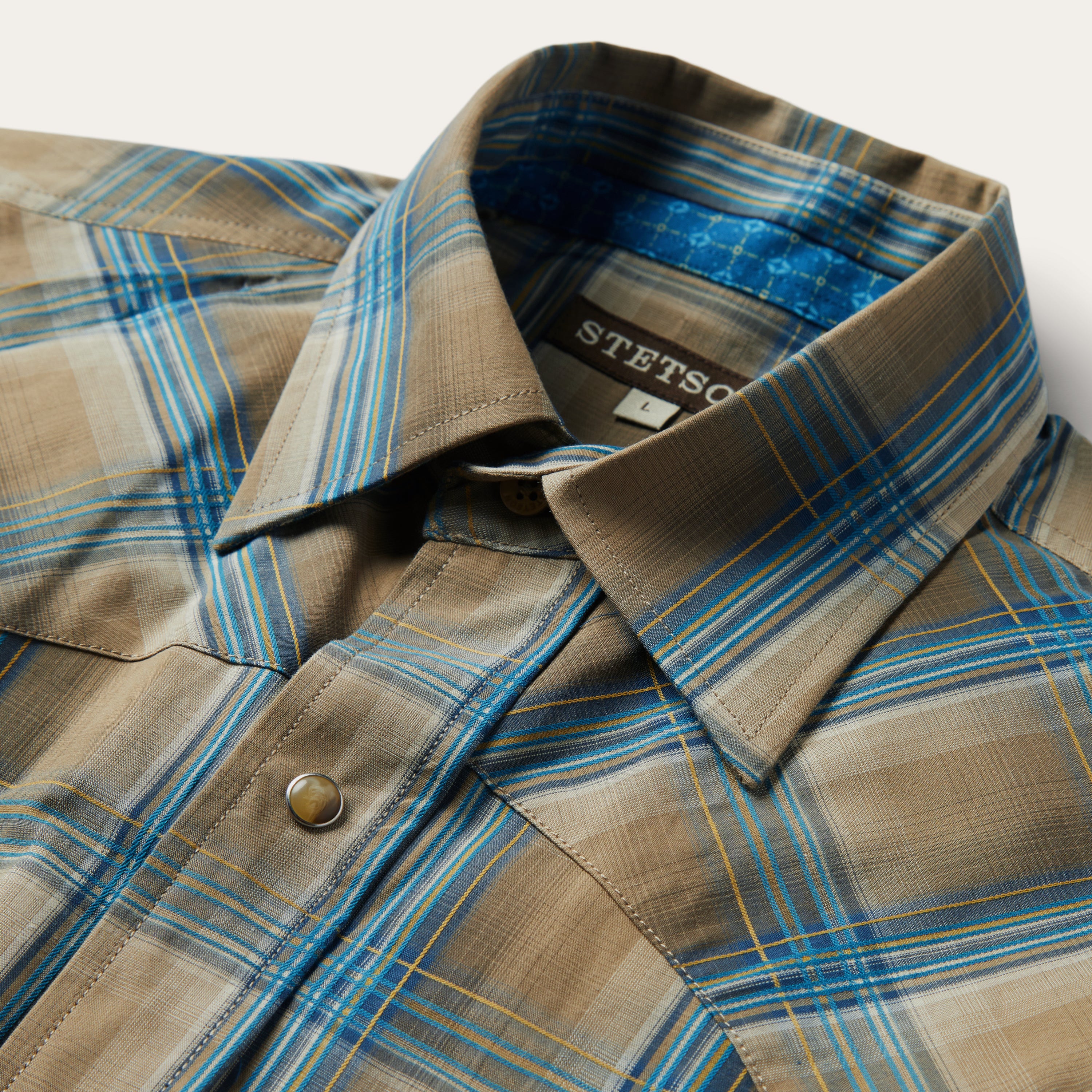 plaid dress shirt Stetson Men's Ombre Plaid Print Long Sleeve Snap Western Shirt