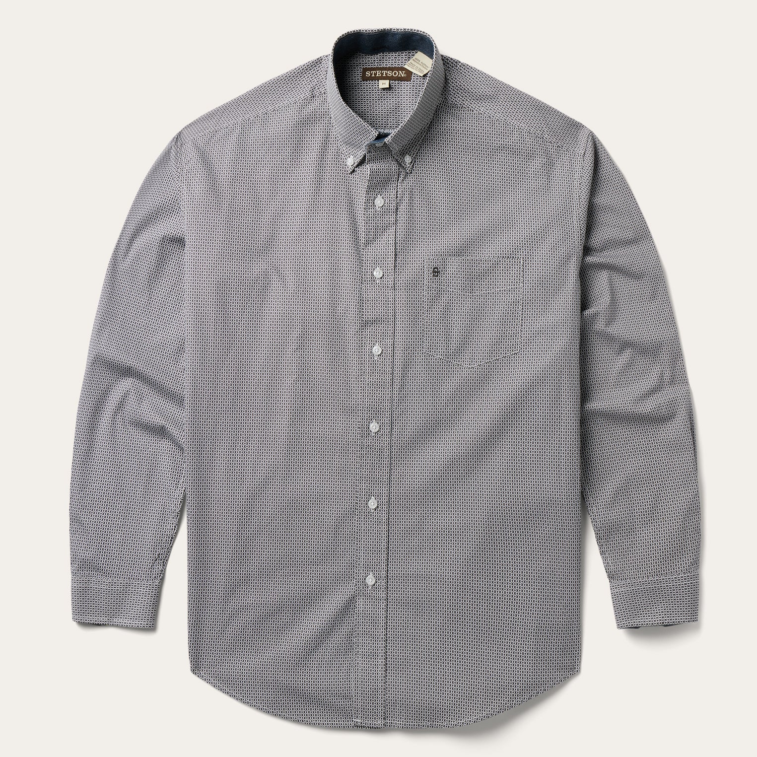 Grey Geo Print Button Front Shirt | Stetson