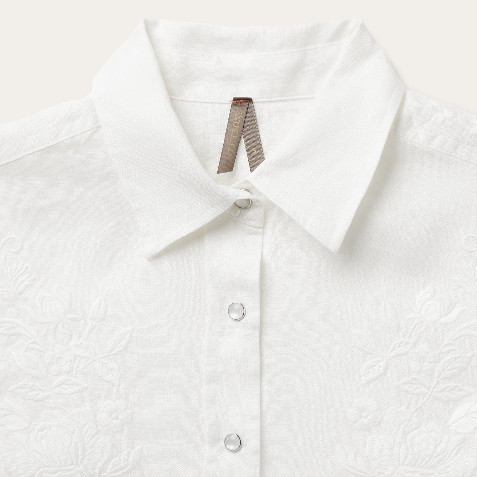 Embroidered White Tonal Stripe Linen Blouse | Stetson