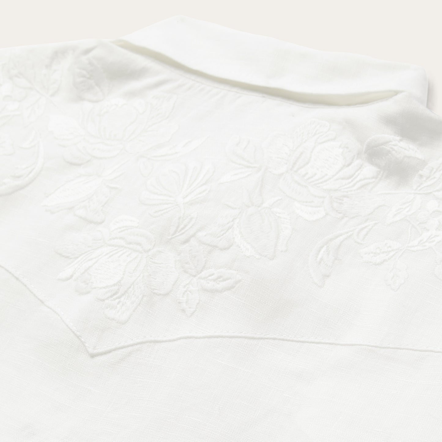 Embroidered White Tonal Stripe Linen Blouse | Stetson