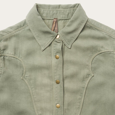 Olive Twill Snap Front Western Shirt