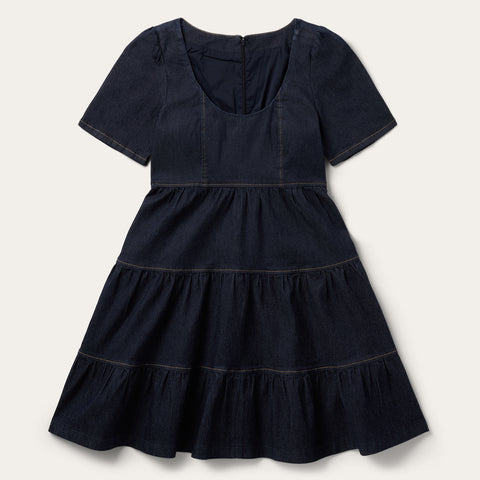 Dark Denim Dress With Contrast Top Stitching Dark Denim Dress With Contrast Top Stitching