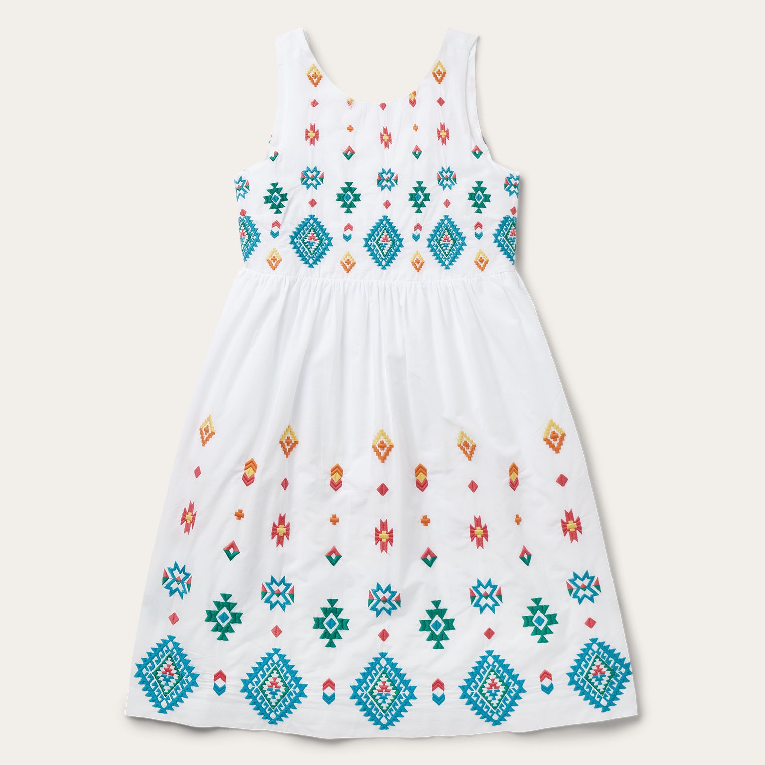 Bright Schiffli Embroidered White Cotton Lawn Dress | Stetson