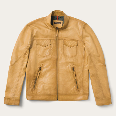 Women's Light Brown Hoodie Motorcycle Jacket #L68411HN - Jamin Leather®